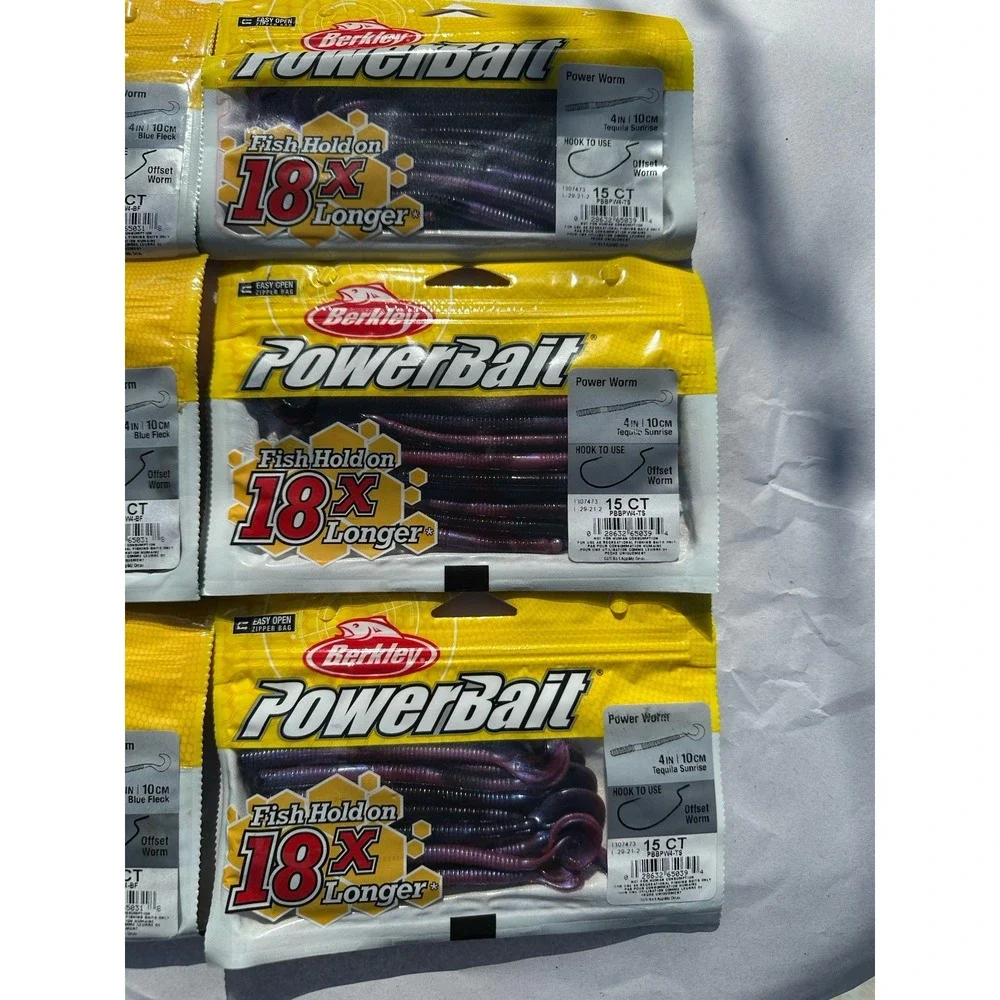 Berkley PowerBait Power Worms 4 inch 15 Ct packs Lot Of 6